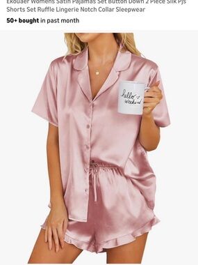 Satin Short Sleeve Pajama Set in Blush Pink